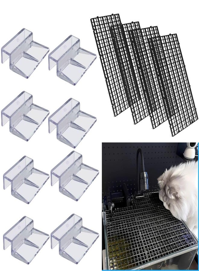 لوحة فاصلة بلاستيكية سوداء من VAYINATO®، لوحة عزل شبكية، وغطاء زجاجي لحوض السمك، مشبك تثبيت (4 مشابك على شكل صندوق بيض / 8 مشابك أكريليك شفافة، 6 مم) - Image 1